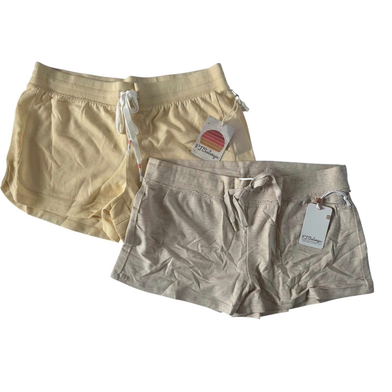 Nwt Pj Salvage Medium Lot Of 2 Lounge Pajama Shorts Yellow / Oatmeal Soft #Lot3